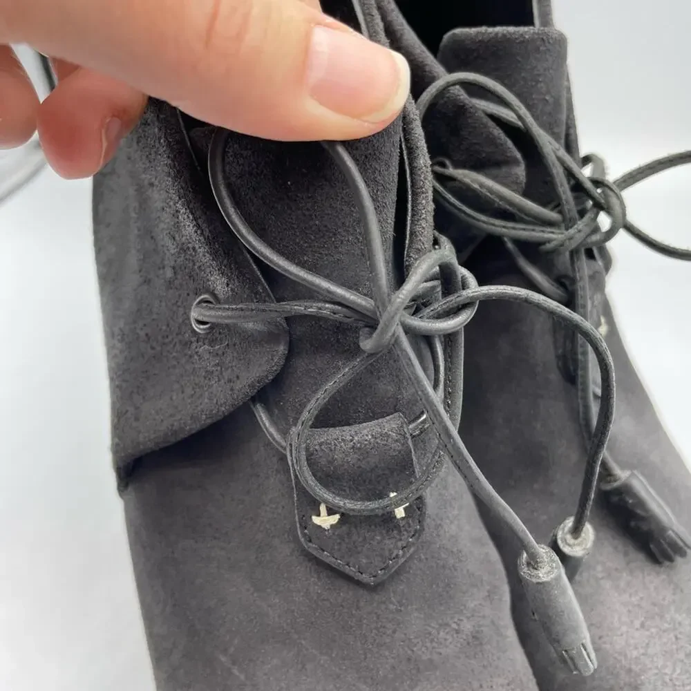 Rag & Bone Grey Suede Heeled Lace Up Ankle Boots Womens 36.5 Booties Fall Luxury